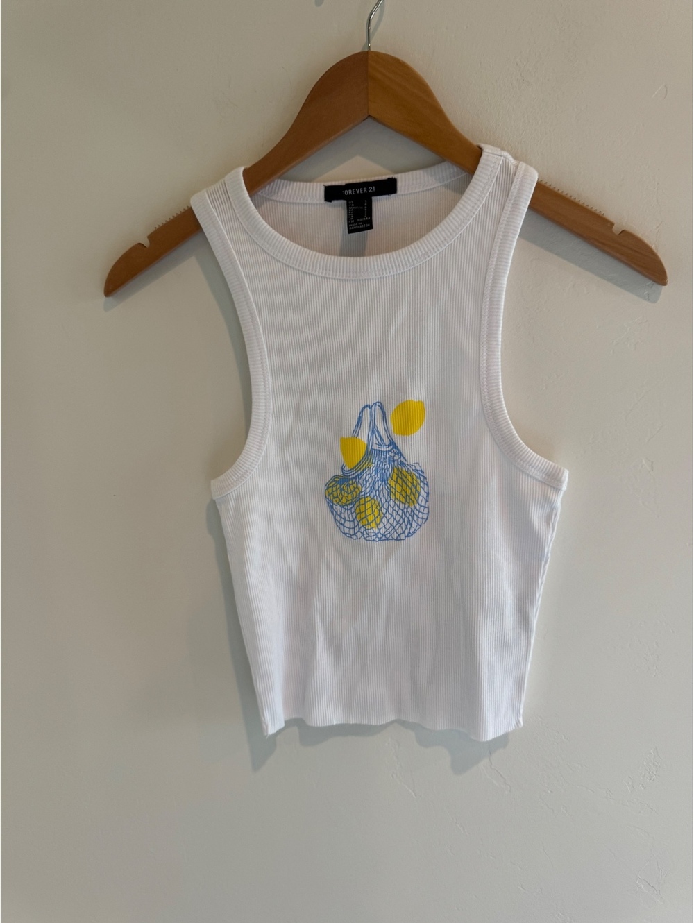 Forever 21 Lemon Graphic Ribbed Tank Top White Size Small NWT